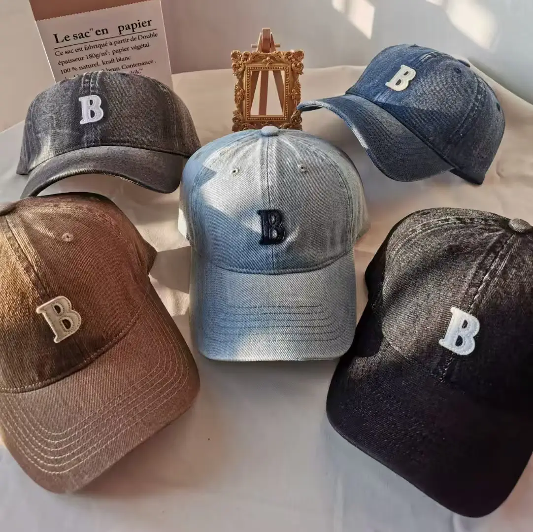 Korean Style Letter Embroidered Denim Hats for Men Women — feature 5