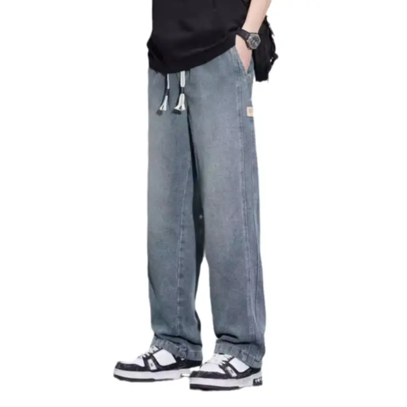 Fashion Brand Star Pattern Denim Wide Leg Pants Men's Spring 2025 New American Style Spring and Autumn Casual Loose Straight Pants - Image 7