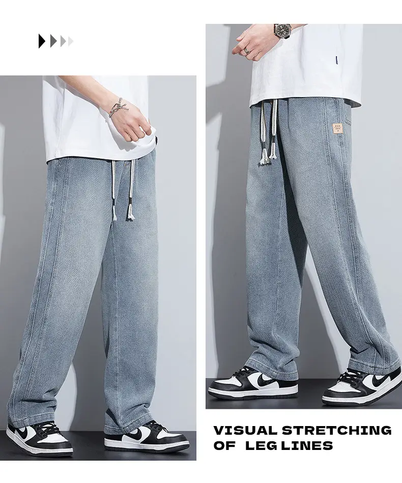 Fashion Brand Star Pattern Denim Wide Leg Pants Men's Spring 2025 New American Style Spring and Autumn Casual Loose Straight Pants — feature 12