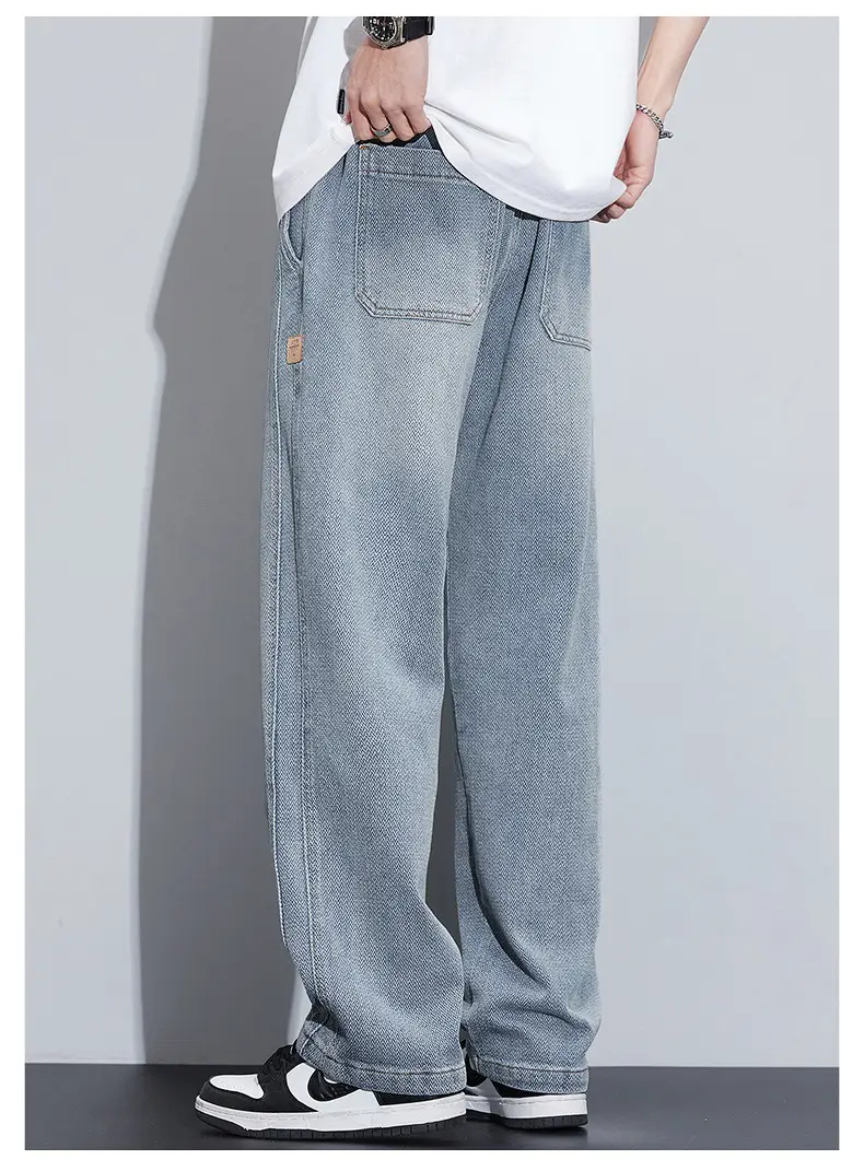 Fashion Brand Star Pattern Denim Wide Leg Pants Men's Spring 2025 New American Style Spring and Autumn Casual Loose Straight Pants — feature 13