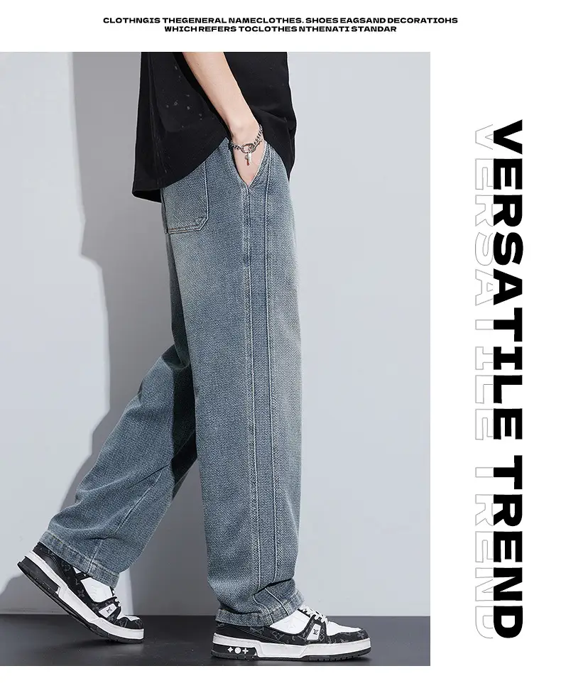Fashion Brand Star Pattern Denim Wide Leg Pants Men's Spring 2025 New American Style Spring and Autumn Casual Loose Straight Pants — feature 7