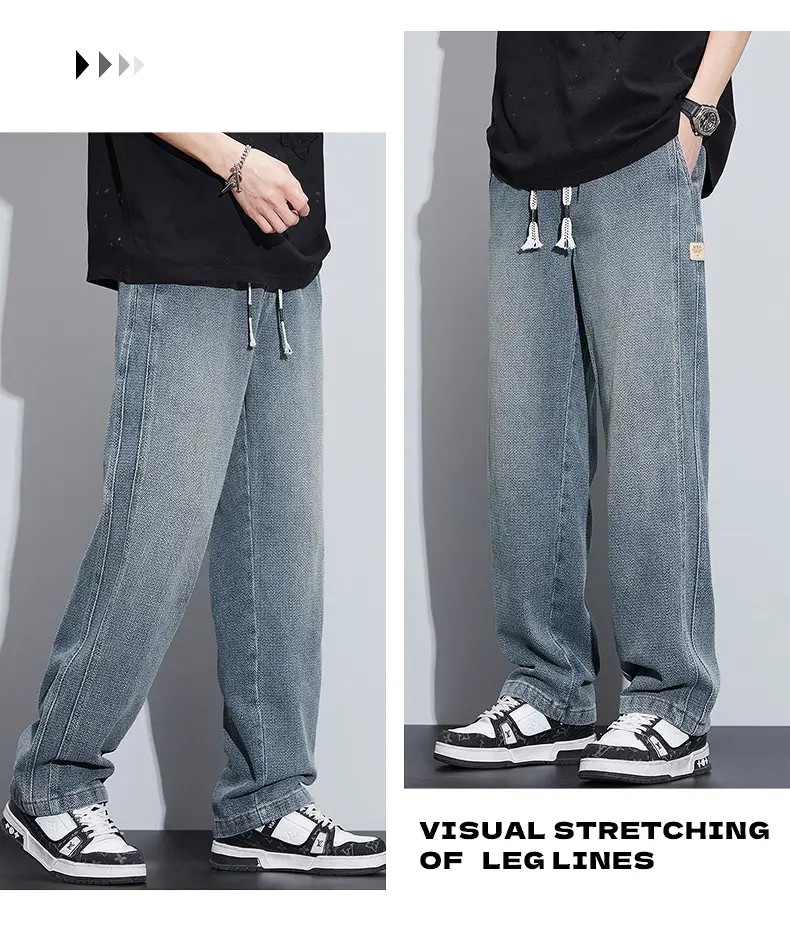 Fashion Brand Star Pattern Denim Wide Leg Pants Men's Spring 2025 New American Style Spring and Autumn Casual Loose Straight Pants — feature 8