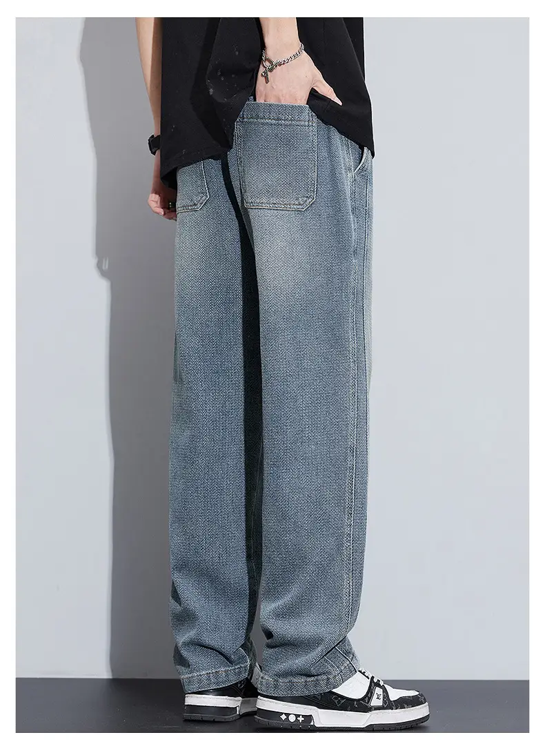Fashion Brand Star Pattern Denim Wide Leg Pants Men's Spring 2025 New American Style Spring and Autumn Casual Loose Straight Pants — feature 9
