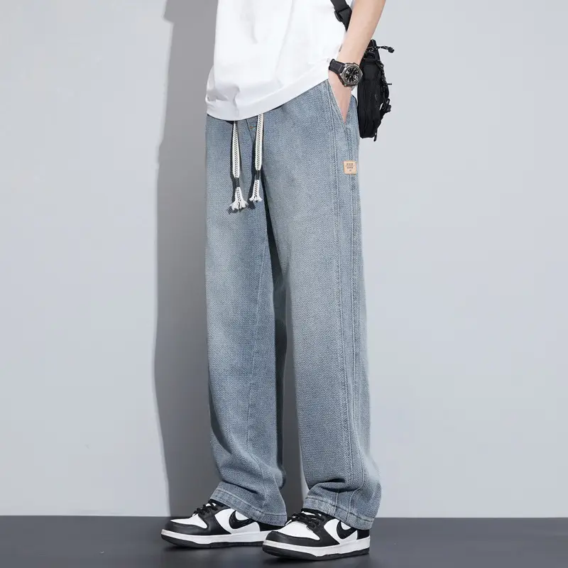 Fashion Brand Star Pattern Denim Wide Leg Pants Men's Spring 2025 New American Style Spring and Autumn Casual Loose Straight Pants - Image 2