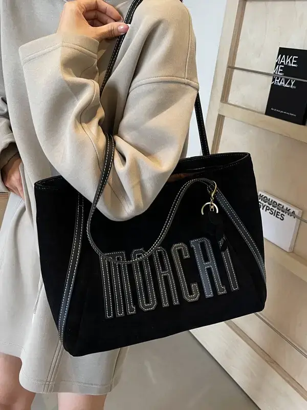 Women's Black Embroidered Tote Bag Large Capacity 2024 - Image 5