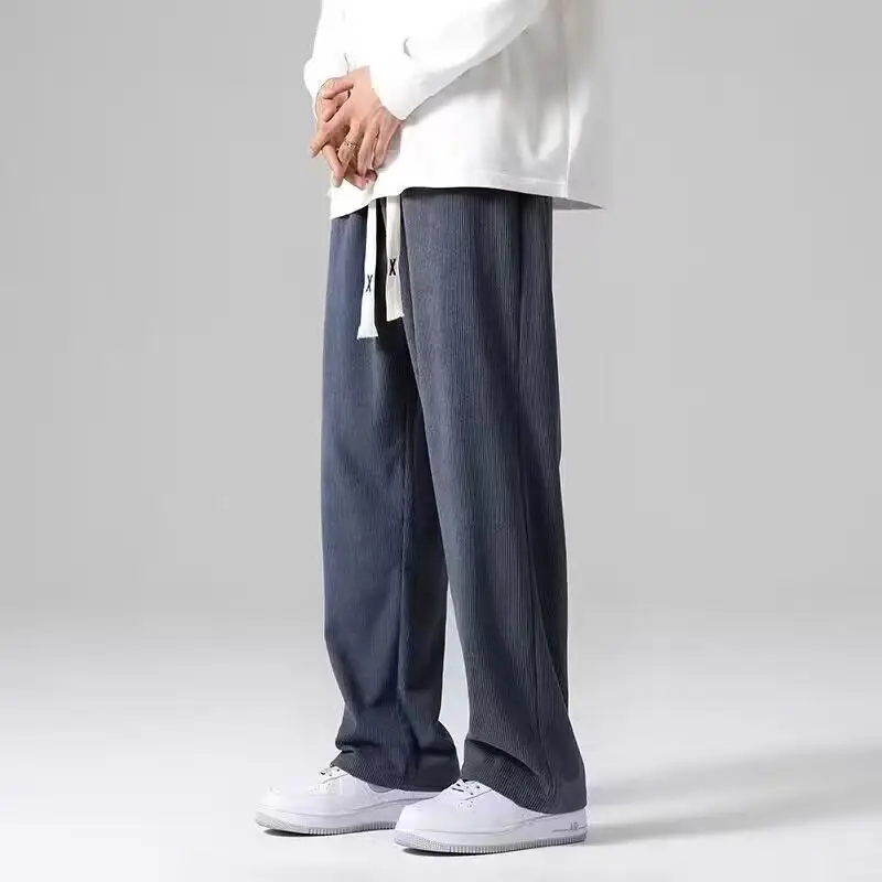 Men's Black Corduroy Loose Wide Leg Pants Spring Autumn - Image 3