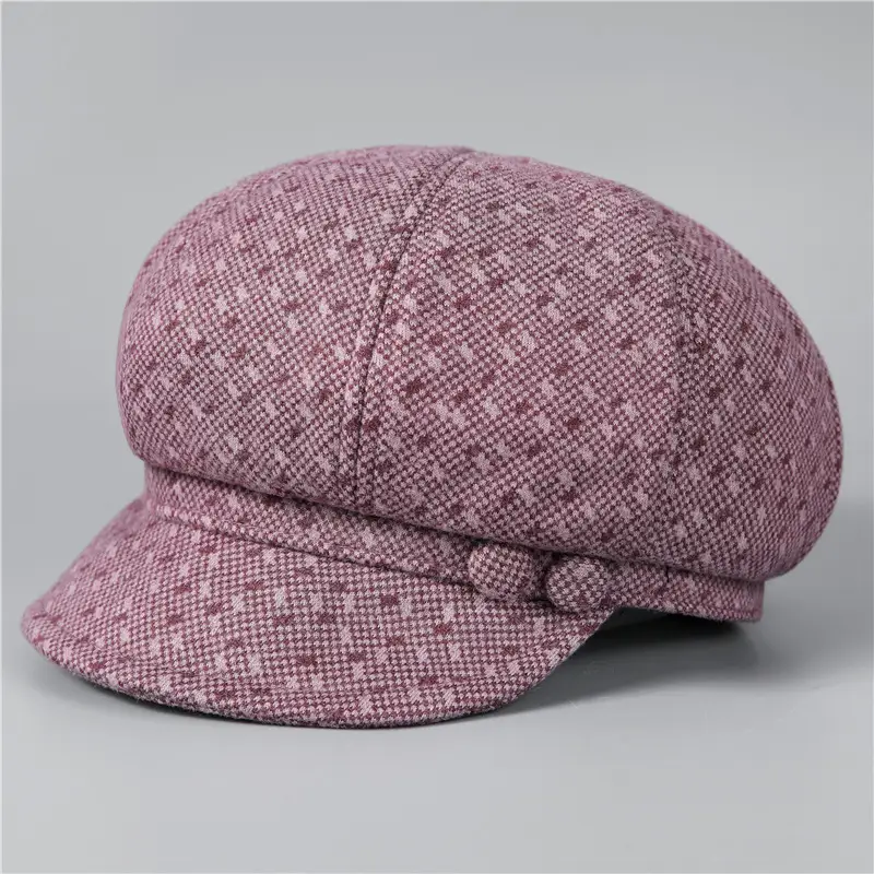 Winter Ladies Fleece Wool Hat Maroon Octagonal - Image 4