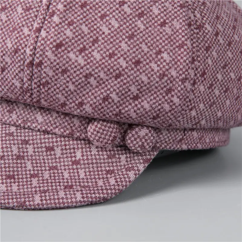 Winter Ladies Fleece Wool Hat Maroon Octagonal - Image 5