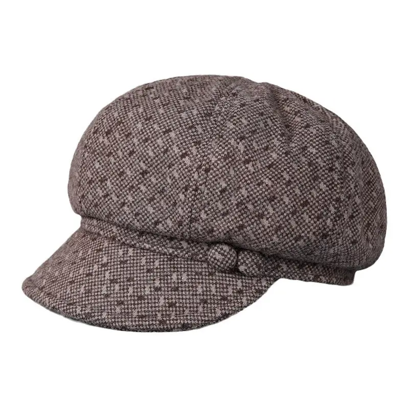 Winter Ladies Fleece Wool Hat Maroon Octagonal - Image 7