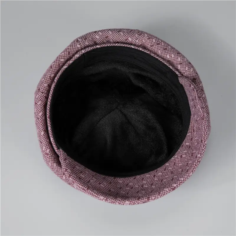Winter Ladies Fleece Wool Hat Maroon Octagonal — feature 5