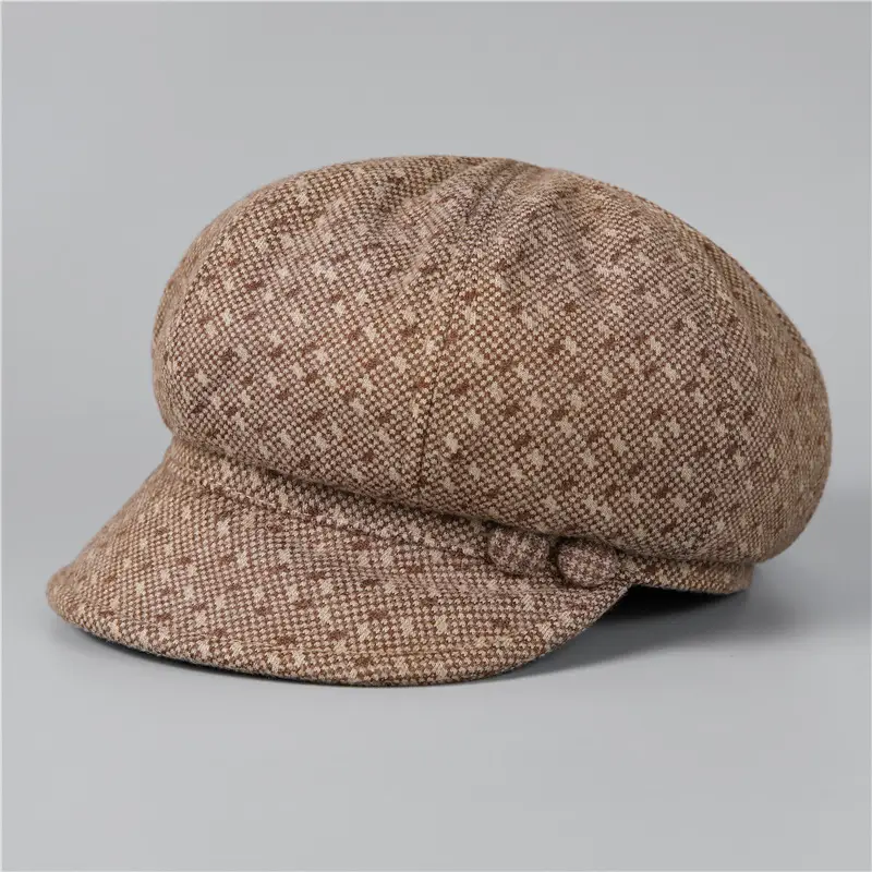 Winter Ladies Fleece Wool Hat Maroon Octagonal - Image 2
