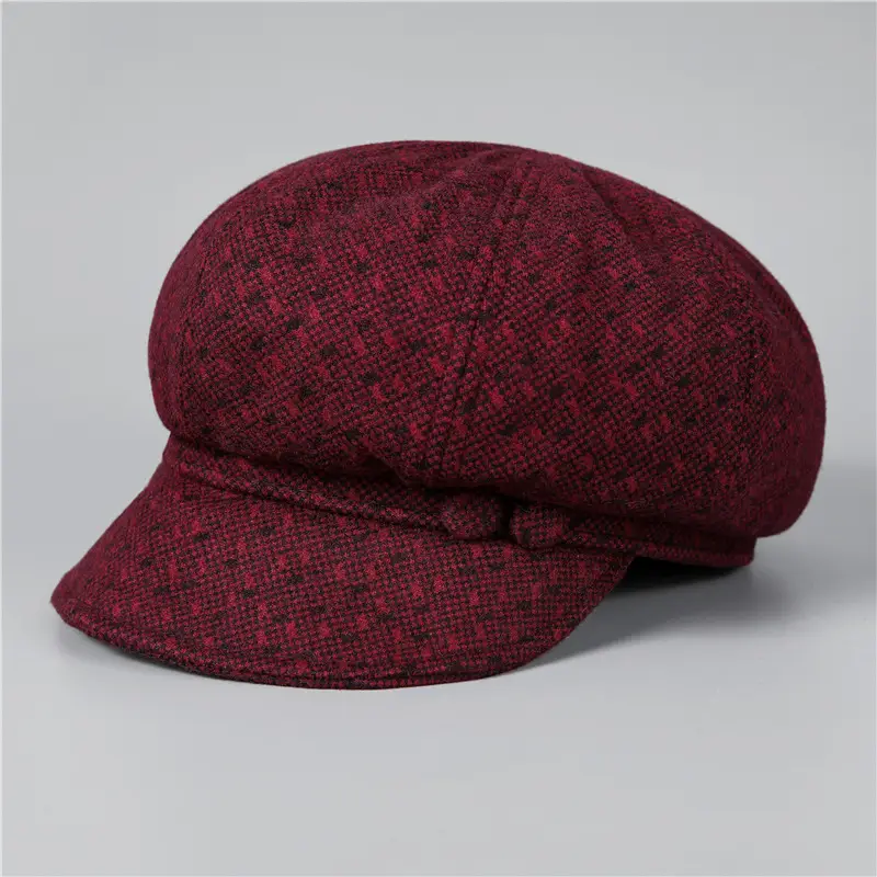 Winter Ladies Fleece Wool Hat Maroon Octagonal — feature 9