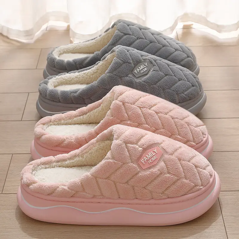 Thick-soled cotton slippers women's autumn and winter 2024 new indoor home non-slip couple poop feeling plush slippers for men - Image 7