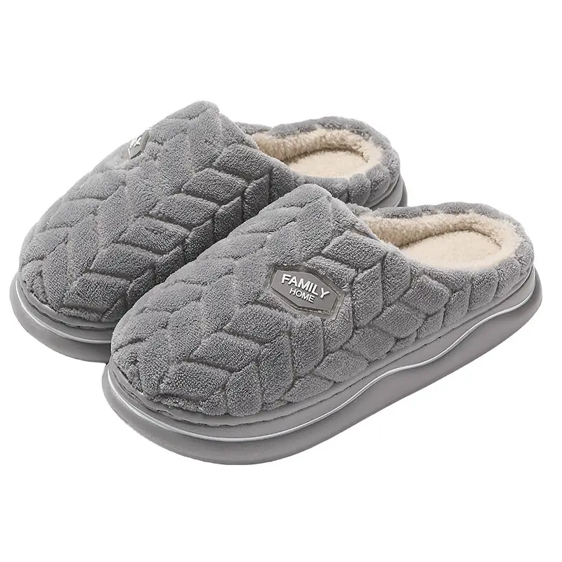 Thick-soled cotton slippers women's autumn and winter 2024 new indoor home non-slip couple poop feeling plush slippers for men - Image 8