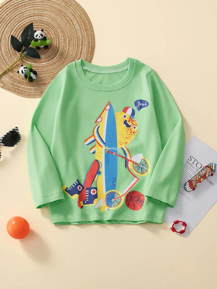 Kids Rocket Print Long Sleeve T-Shirt Green Medium - Image 6