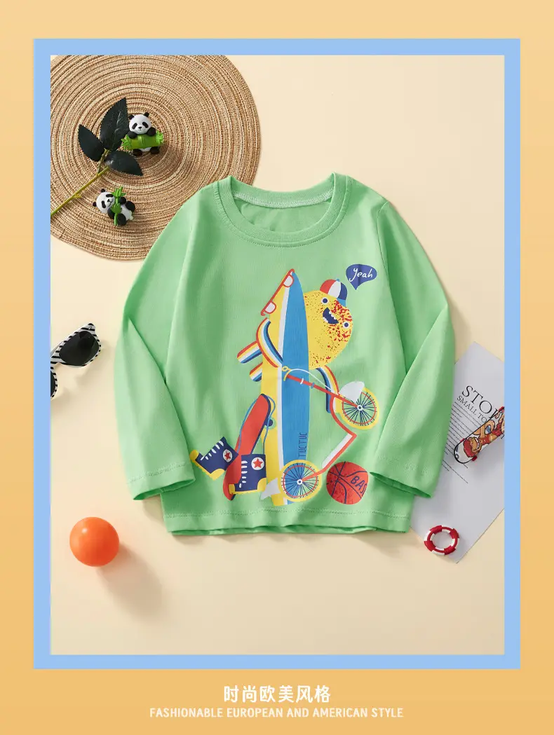 Kids Rocket Print Long Sleeve T-Shirt Green Medium — feature 3