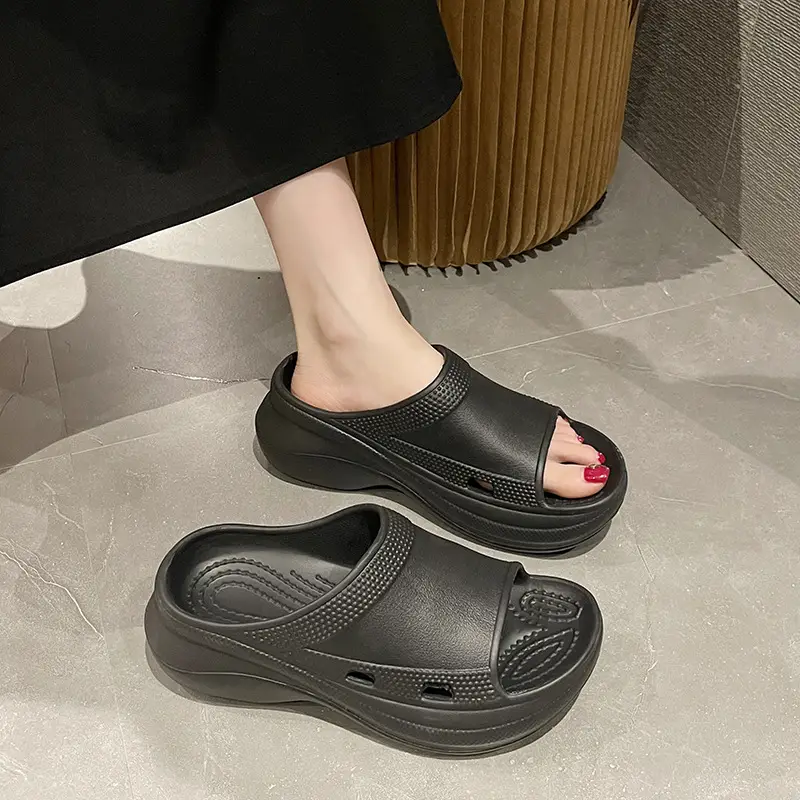 Black Wedge Slippers Women Summer Wear - Image 5