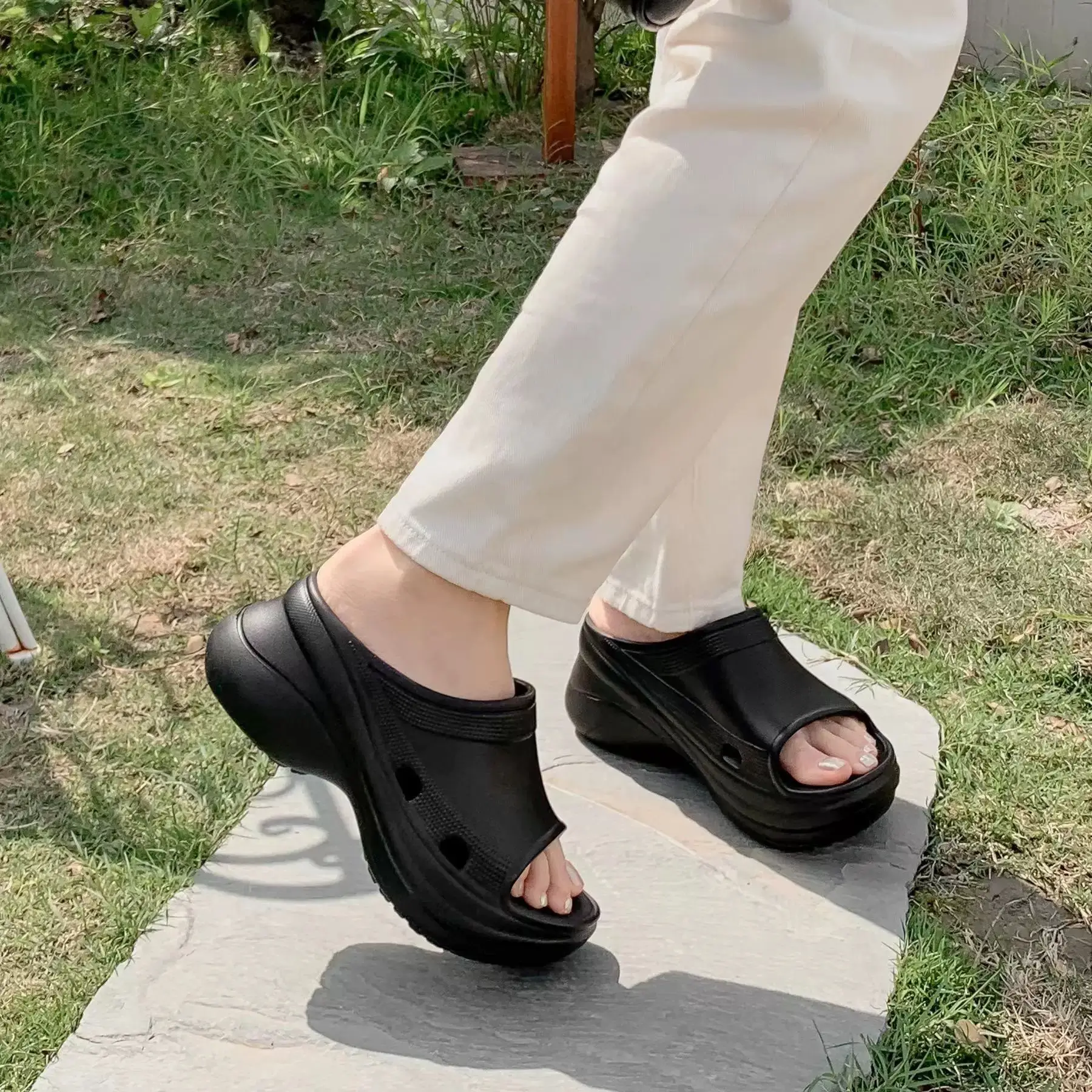Black Wedge Slippers Women Summer Wear - Image 6