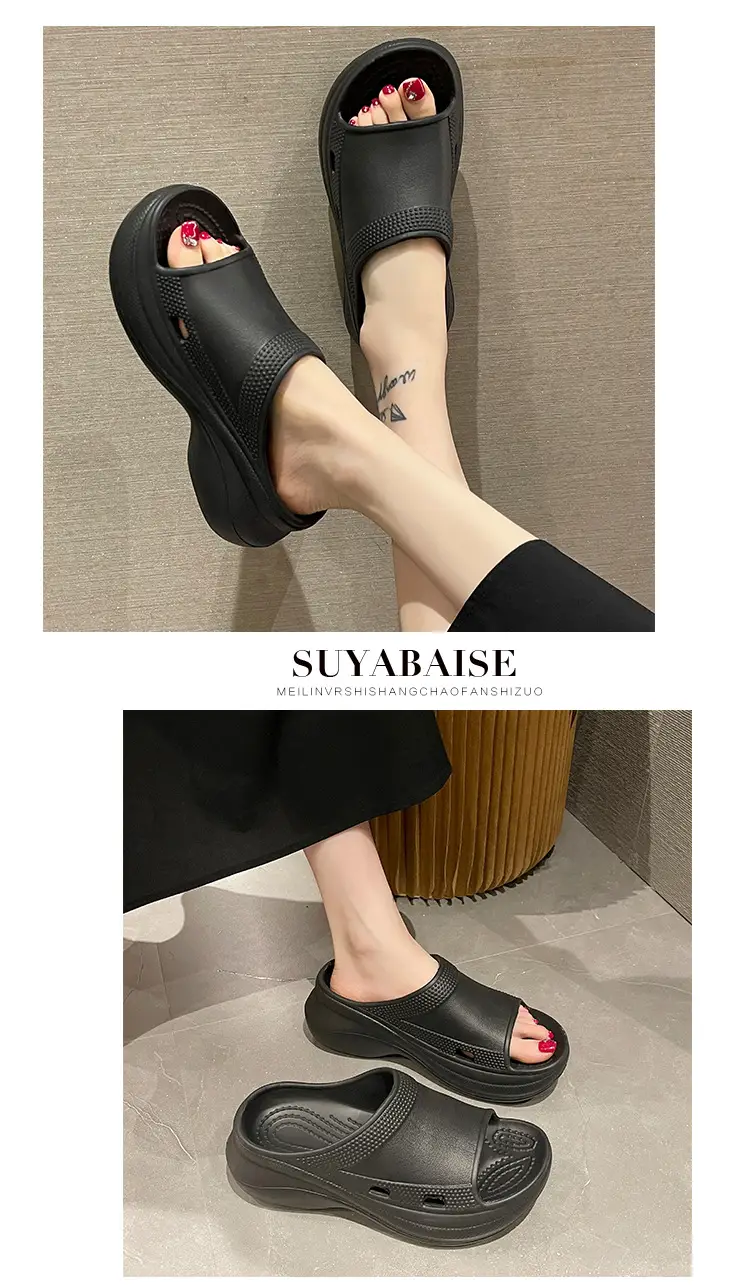 Black Wedge Slippers Women Summer Wear — feature 2