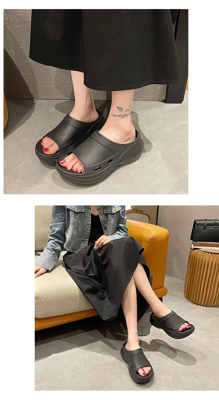 Black Wedge Slippers Women Summer Wear — feature 3