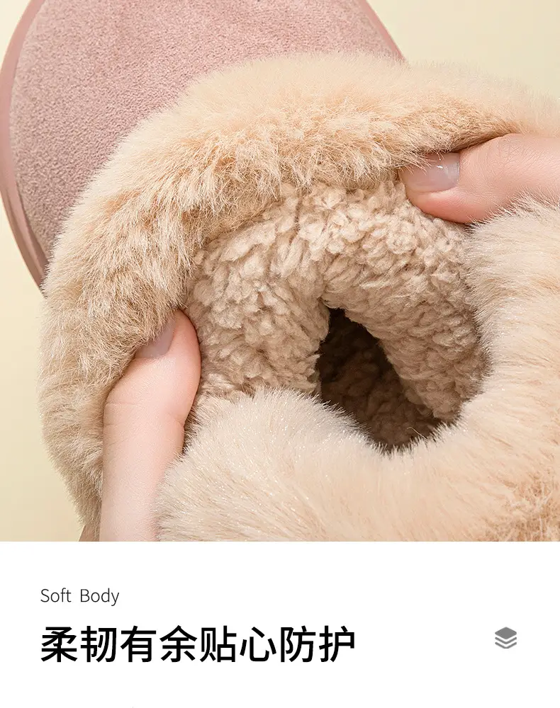 Women Korean Style Fleece Lined Slippers Pink — feature 7