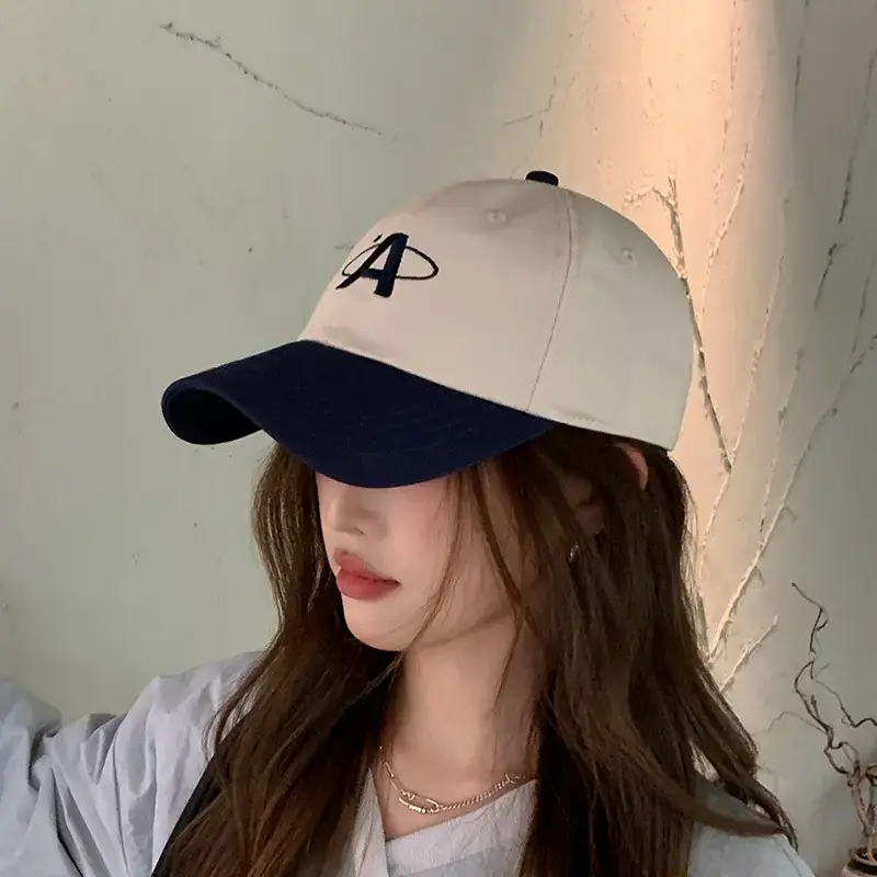 Women Baseball Cap Green White Letter Embroidered Wide Brim