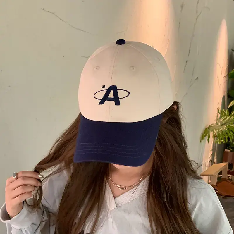 Women Baseball Cap Green White Letter Embroidered Wide Brim