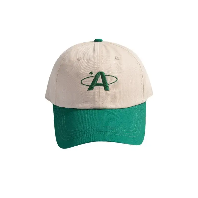 Women Baseball Cap Green White Letter Embroidered Wide Brim
