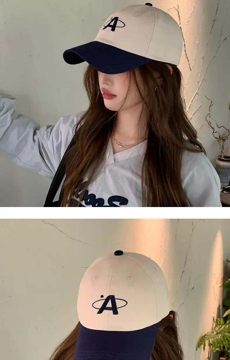 Women Baseball Cap Green White Letter Embroidered Wide Brim — feature 6