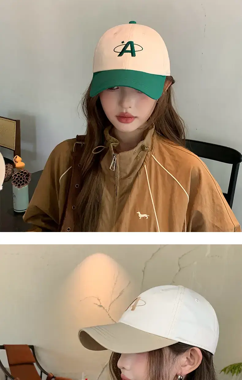 Women Baseball Cap Green White Letter Embroidered Wide Brim — feature 8