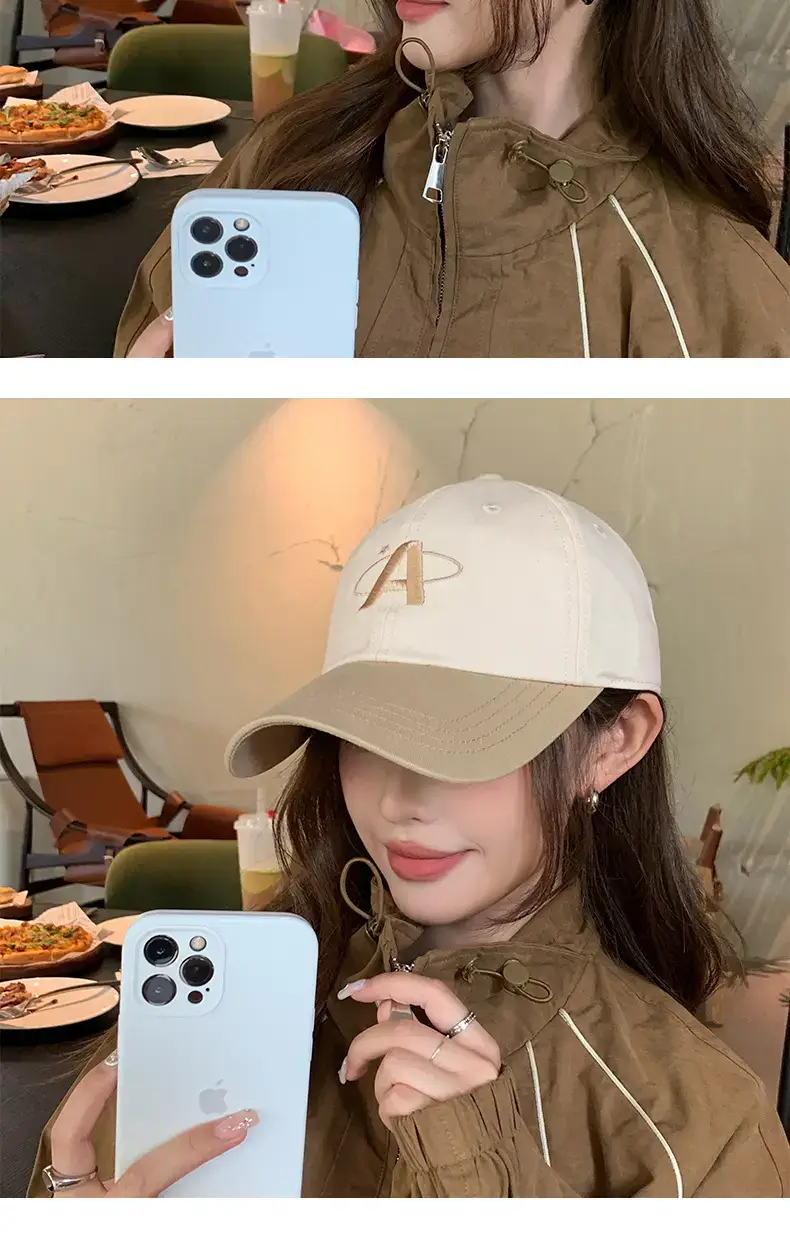 Women Baseball Cap Green White Letter Embroidered Wide Brim — feature 9