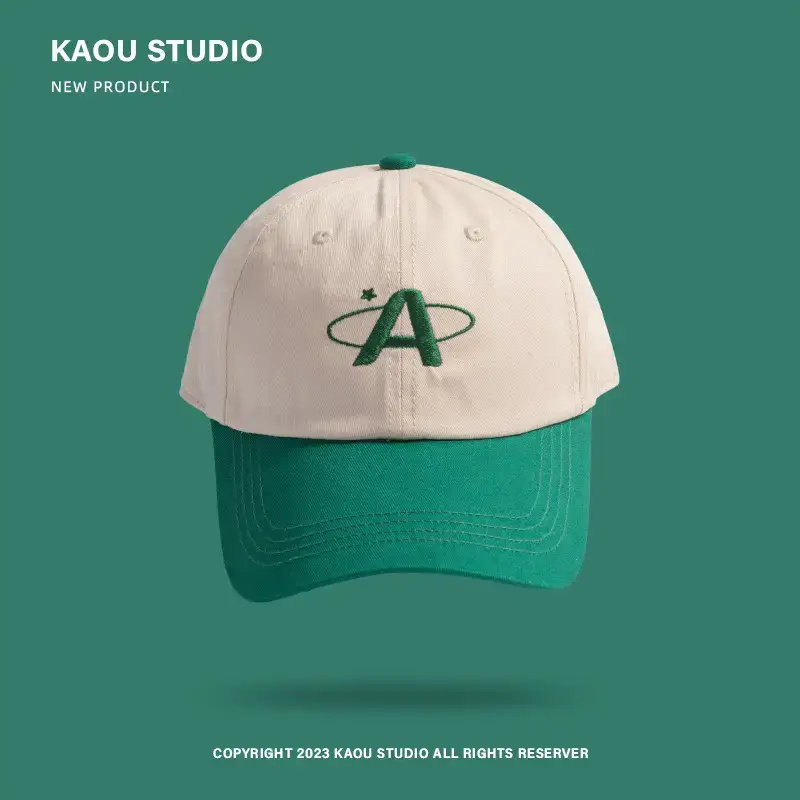 Women Baseball Cap Green White Letter Embroidered Wide Brim