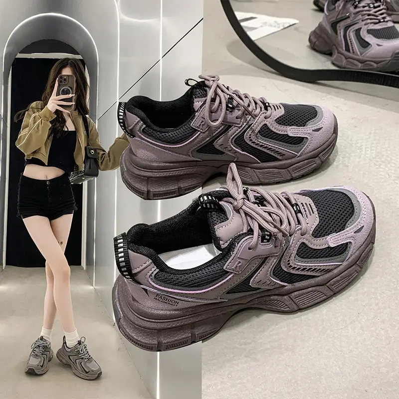 Women Grey Thick Heel Running Shoes 2025 - Image 4