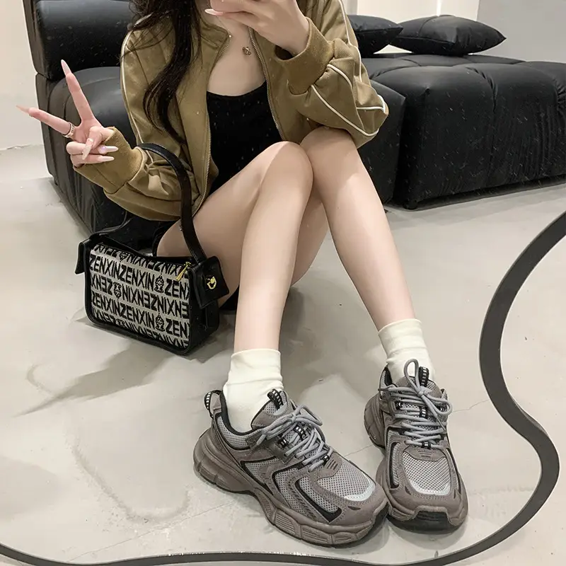 Women Grey Thick Heel Running Shoes 2025 - Image 5