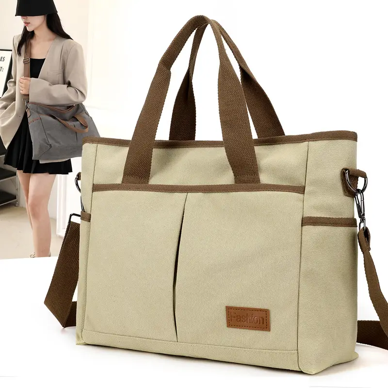 Large Capacity Tan Tote Bag for Men Women - Image 6