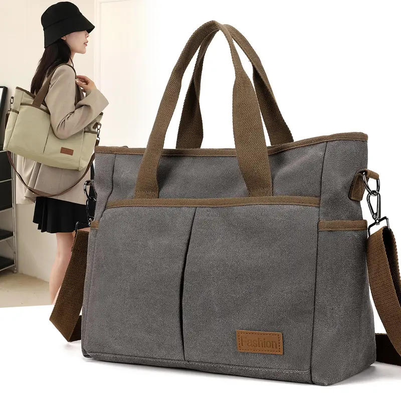 Large Capacity Tan Tote Bag for Men Women - Image 7