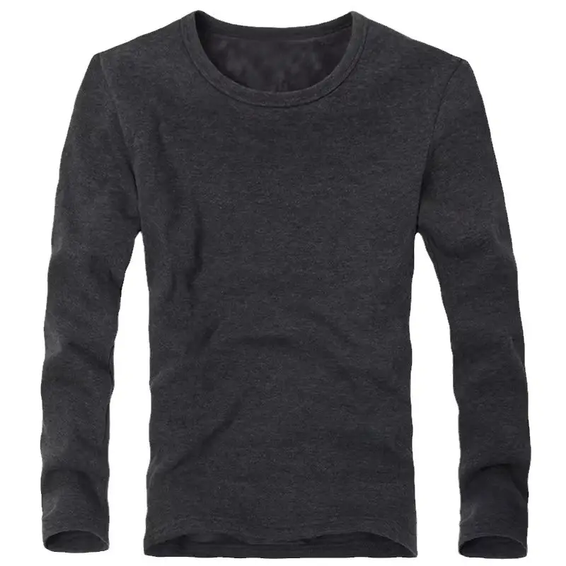 Men Fleece Lined Navy Blue Long Sleeve Shirt - Image 15