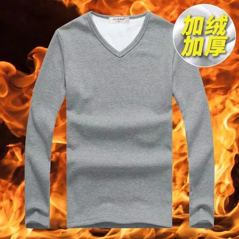 Men Fleece Lined Navy Blue Long Sleeve Shirt - Image 8