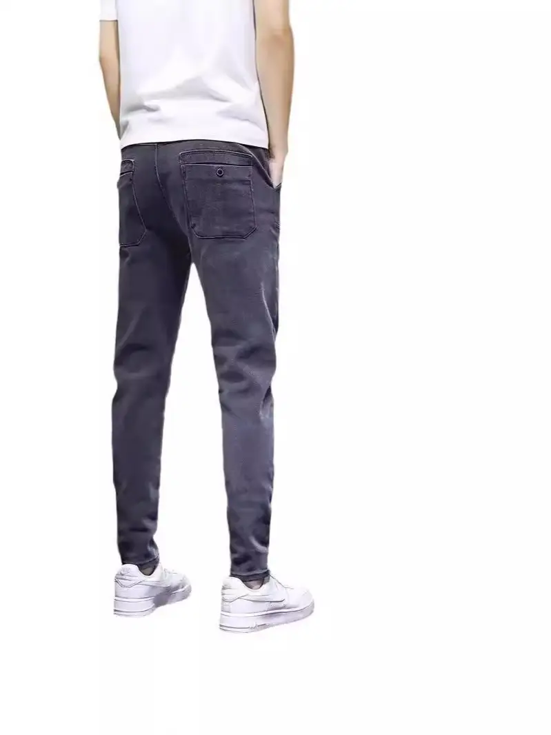 Men Elastic Waist Fleece Jeans Drawstring All-Match 2024 - Image 7