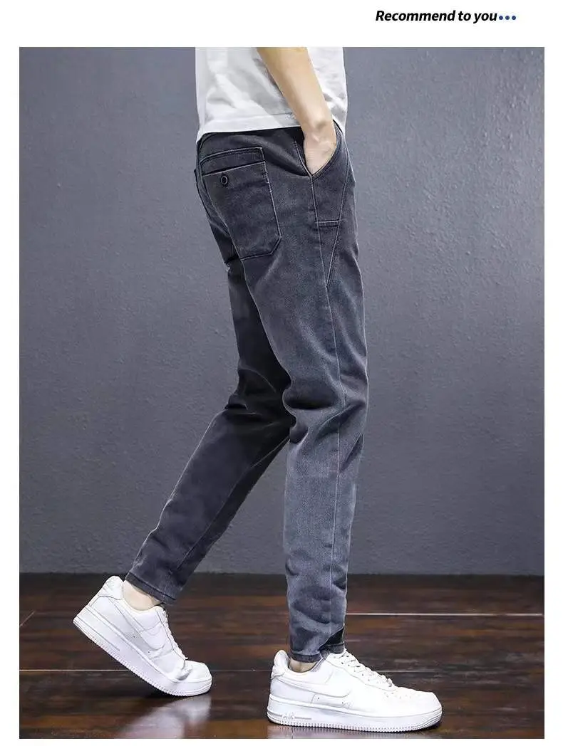 Men Elastic Waist Fleece Jeans Drawstring All-Match 2024 — feature 12