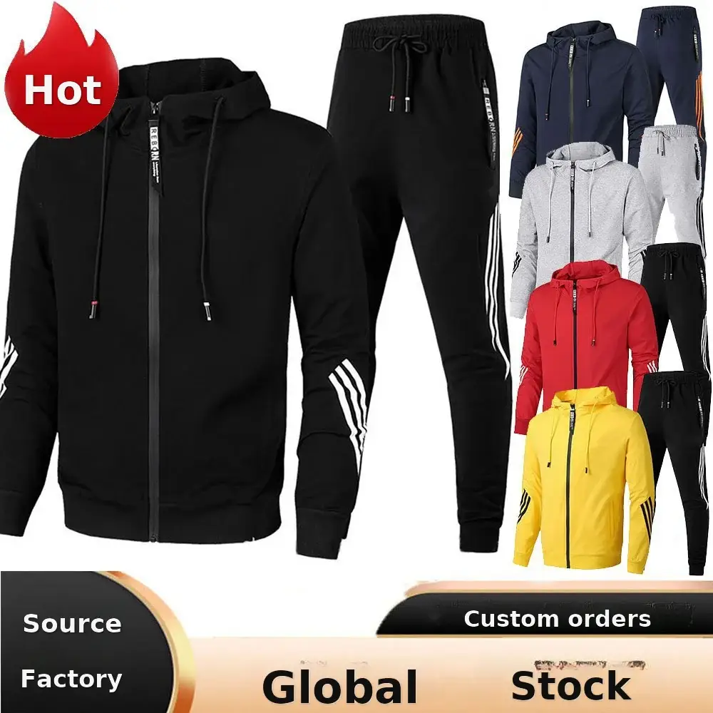 Men Yellow Black Hoodie Pants Set with 3Stripes — feature 2