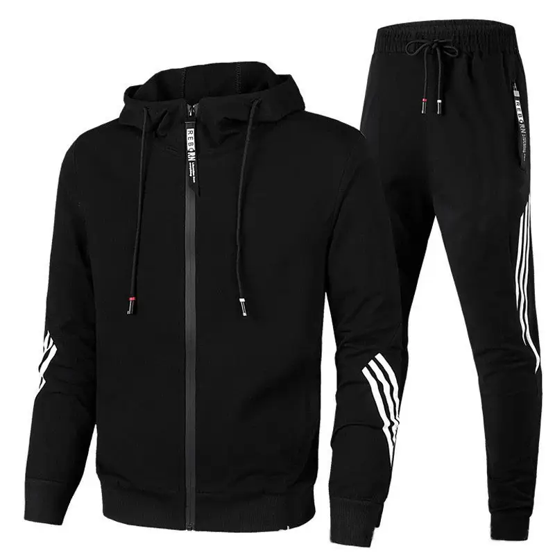 Men Yellow Black Hoodie Pants Set with 3Stripes