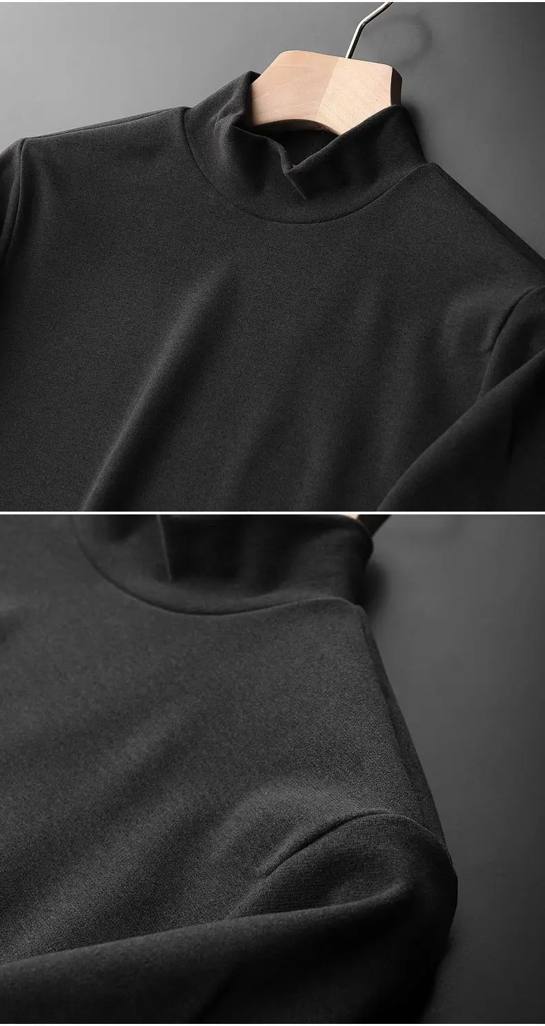 Men's German Velvet Thermal T-Shirt Brown Black Half High Collar — feature 10
