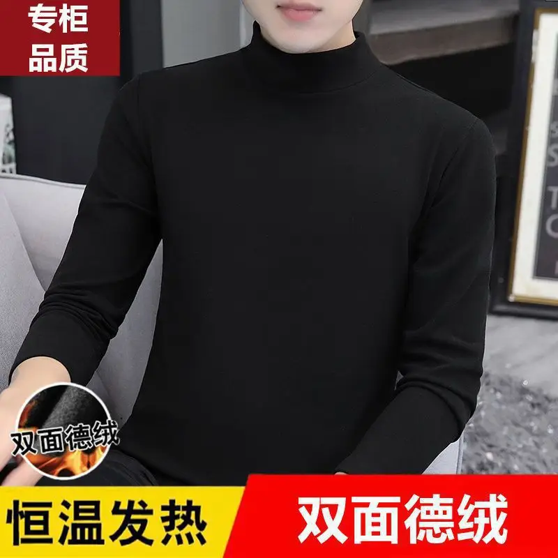Men's German Velvet Thermal T-Shirt Brown Black Half High Collar - Image 12