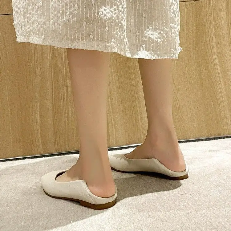 Women's Beige Leather Slip-On Flats 2024 - Image 6