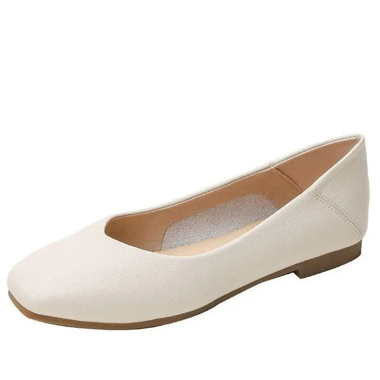 Women's Beige Leather Slip-On Flats 2024 - Image 7