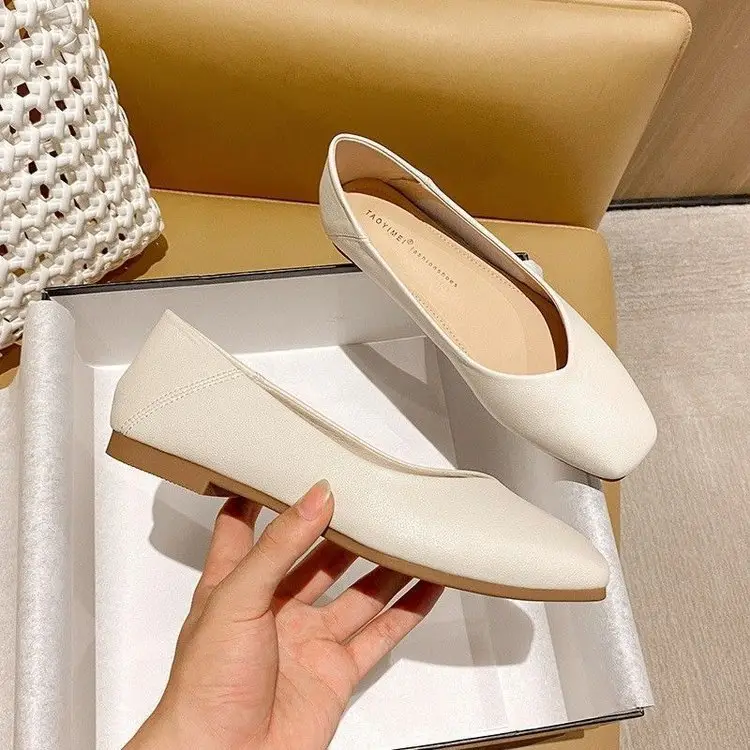 Women's Beige Leather Slip-On Flats 2024 - Image 2