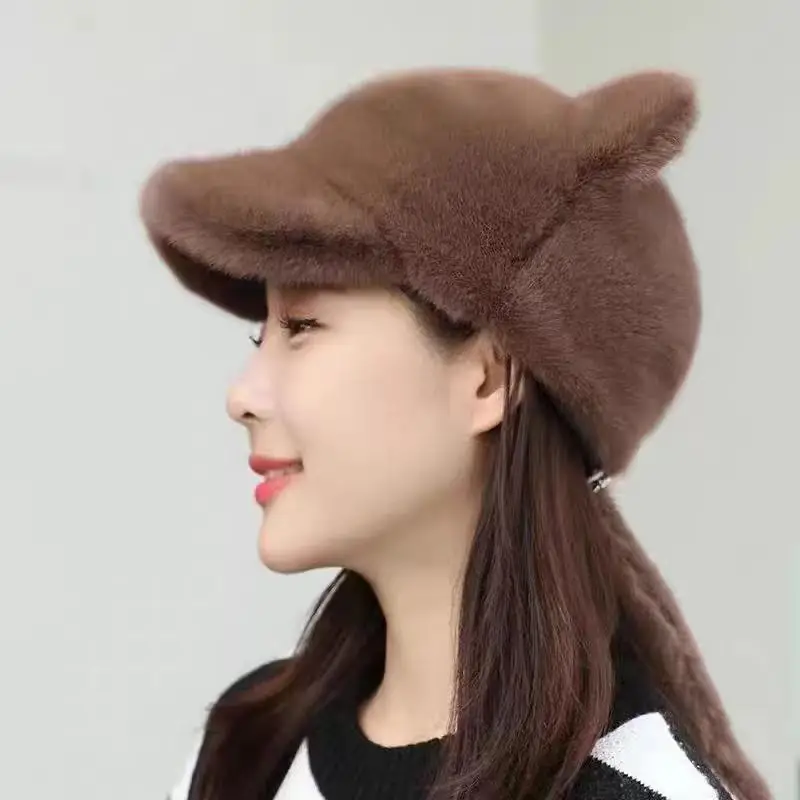 Women's Black Cat Ear Fur Hat for Winter Warm - Image 7
