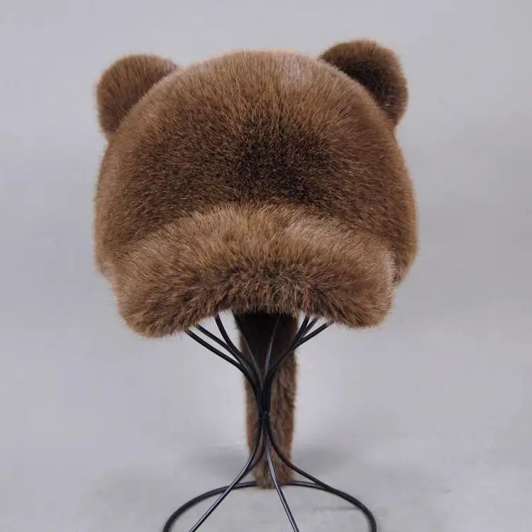 Women's Black Cat Ear Fur Hat for Winter Warm - Image 8