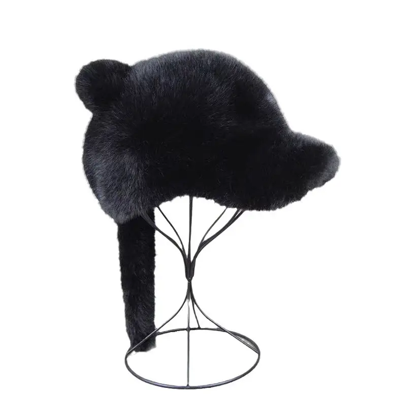 Women's Black Cat Ear Fur Hat for Winter Warm - Image 9